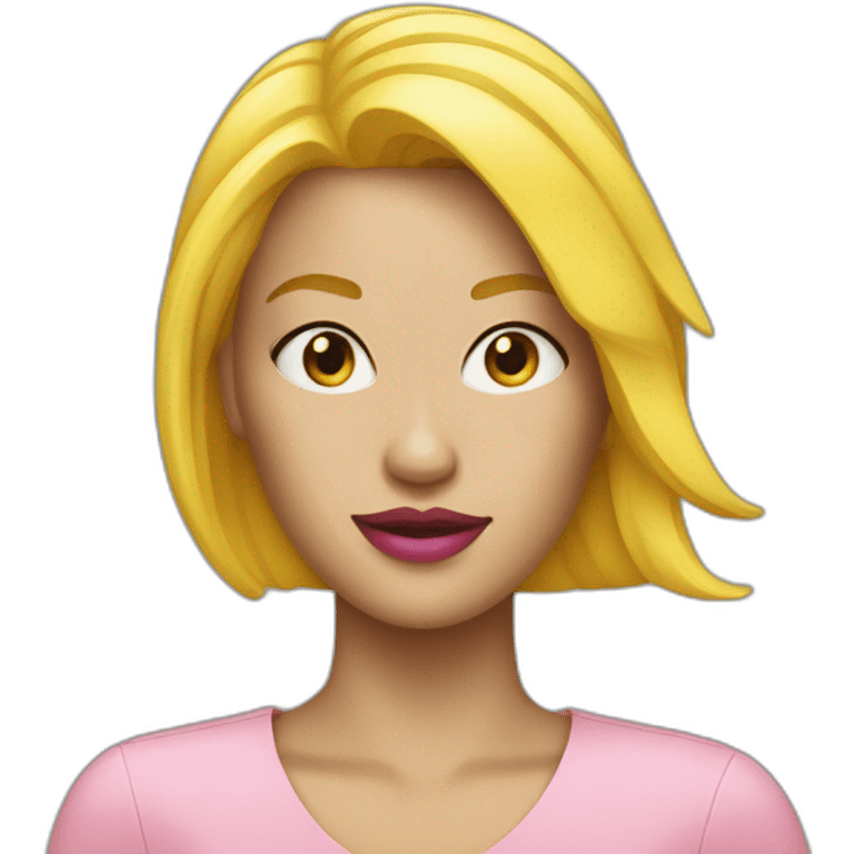 A white woman with yellow hair and pink lipstick emoji