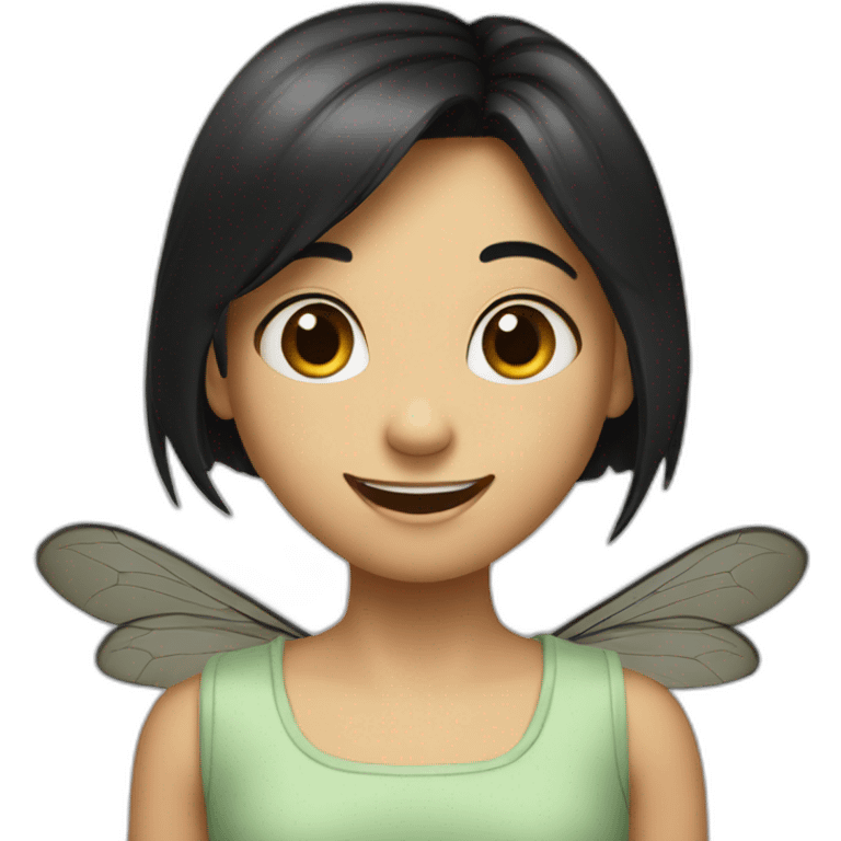 A big mosquito with small girl face in black hair and smiling wearing glaces emoji