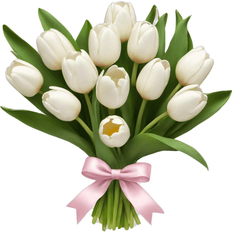 White tulips bouquet with light pink bow  emoji