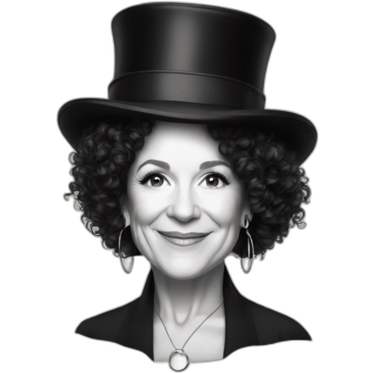 Susie Essman wearing a top hat and hoop earrings emoji