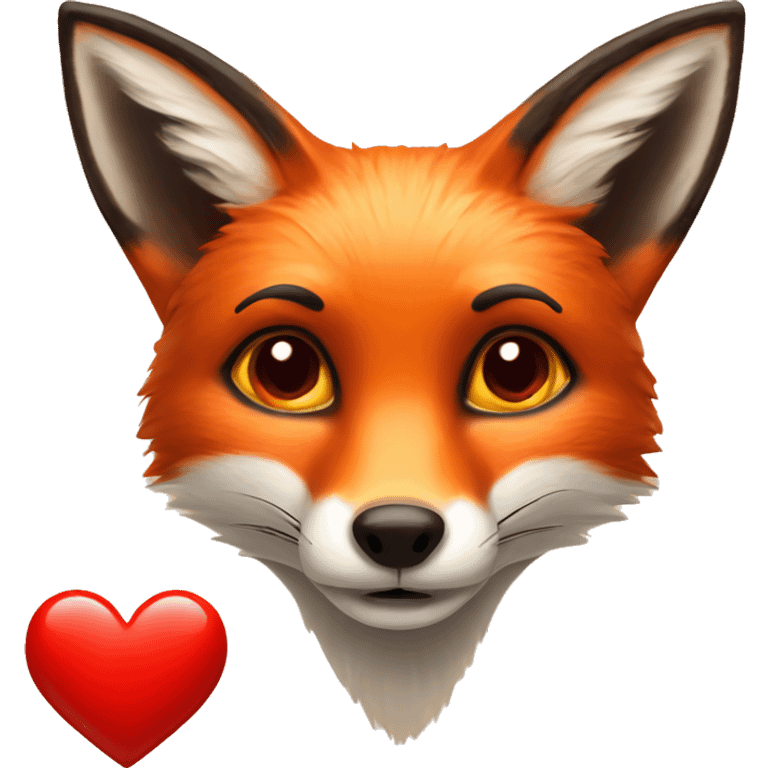 deep lush red fox face with tiny red heart instead of eyes emoji