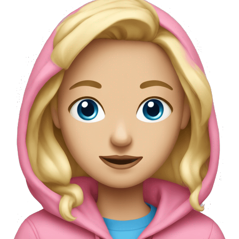 Blonde girl with blue eyes in a pink hoodie emoji