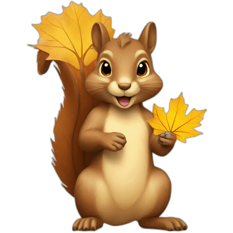 squirrel with a yellow maple leaf in its paws emoji