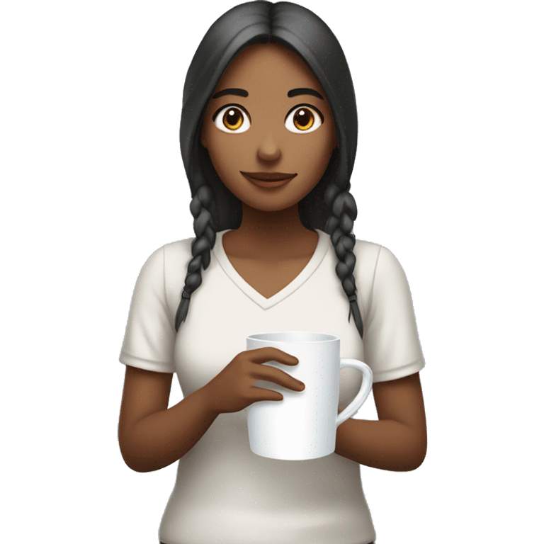 Girl holding a white cup with handle and lid emoji