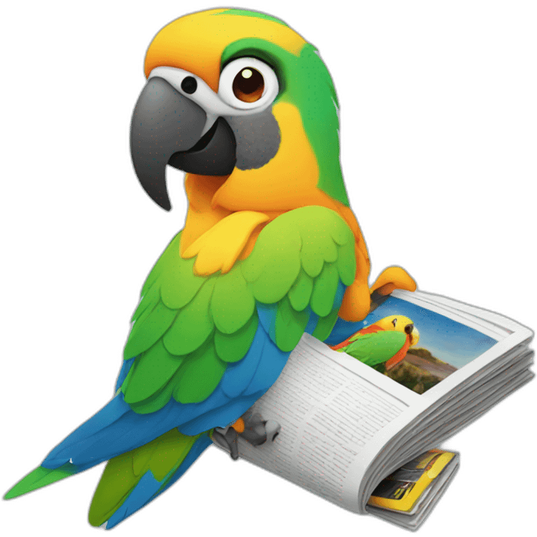 parrot with a magazine emoji