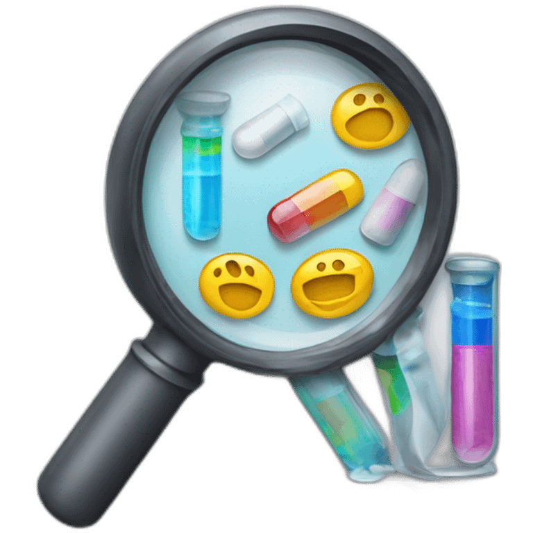 i want an emoji representing a printer with a magnifying glass covering it showing medication drugs emoji