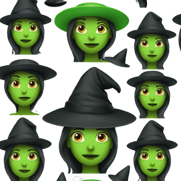 Green woman with black witch hat emoji