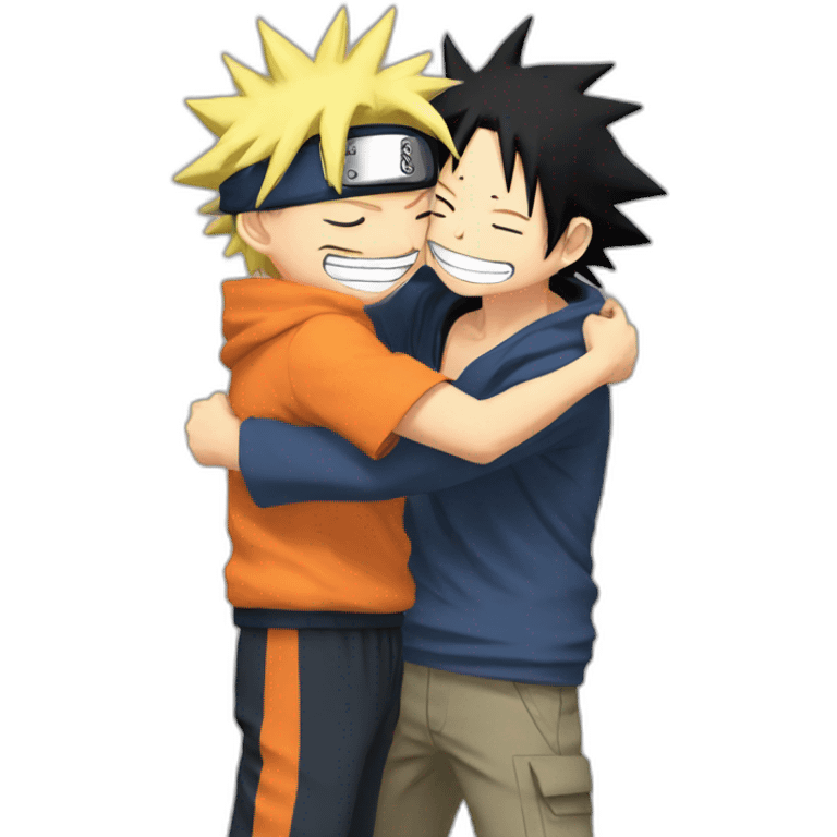 Naruto and luffy hug emoji