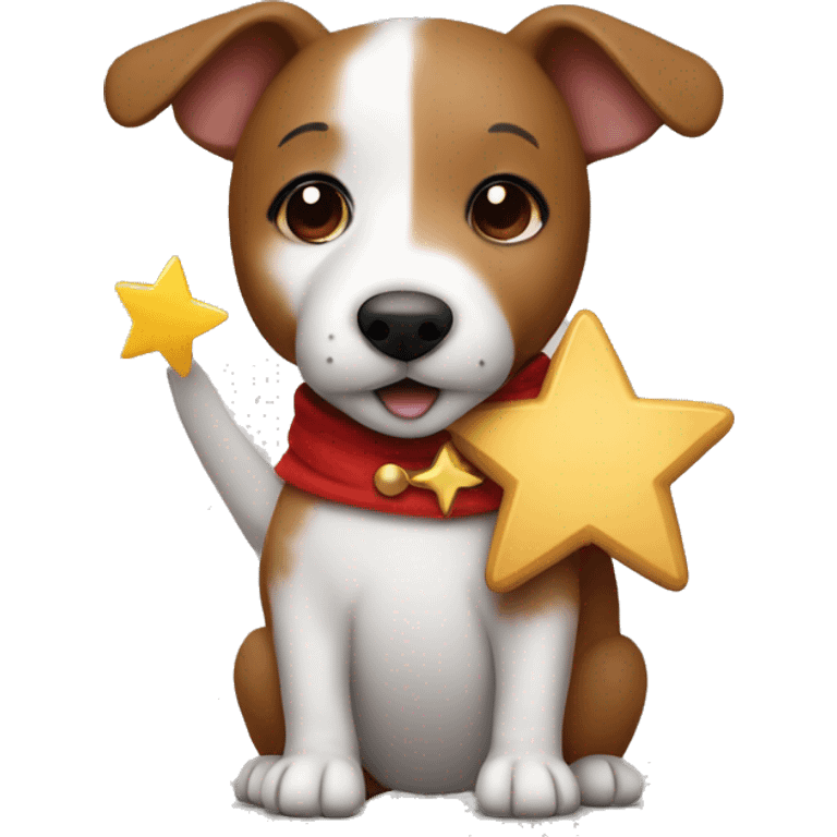 a jack russel in a brown teddy bear costume holding a star in his hand emoji