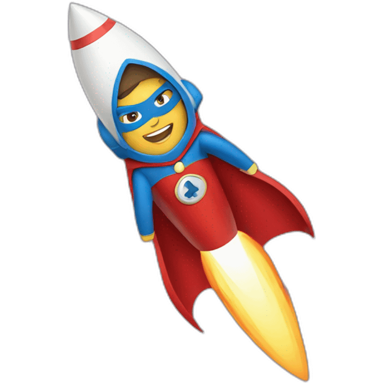 person dressed with a superhero cape riding on a rocket emoji