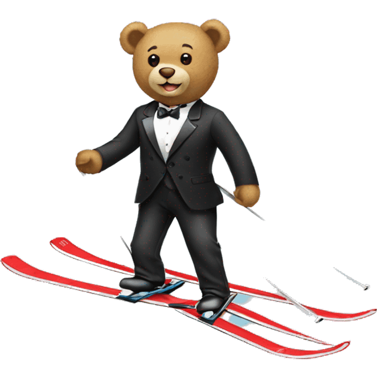 Teddy bear on skis in a tuxedo emoji