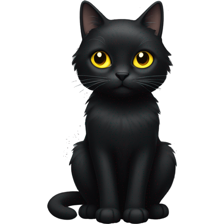 Black cat with yellow eyes with black and white long hair cat emoji