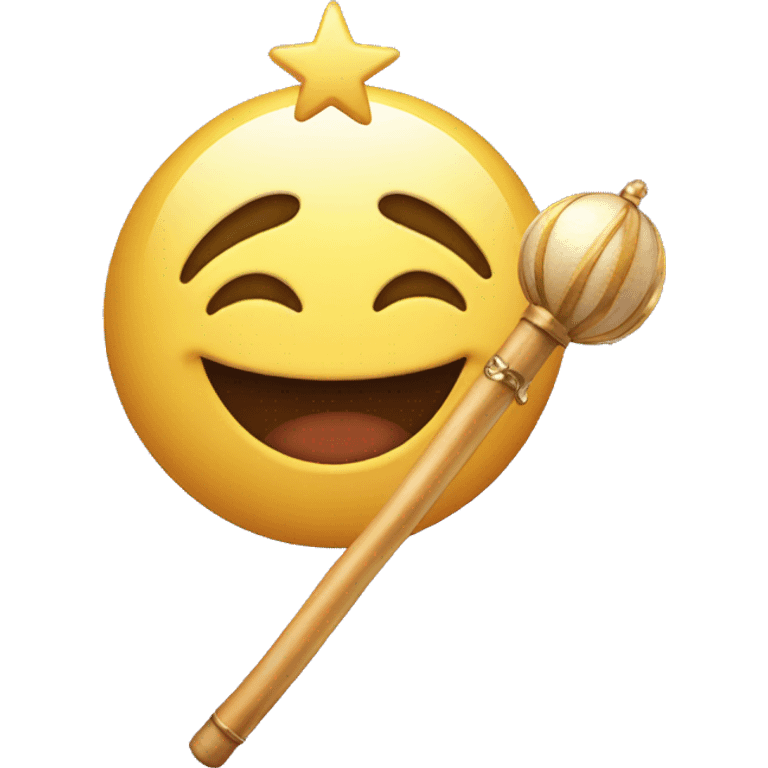 a happy emoticon holding a magic wand emoji