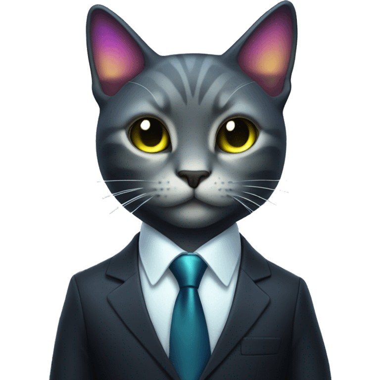 Cat wearing Dark iridescent business suit glowing emoji