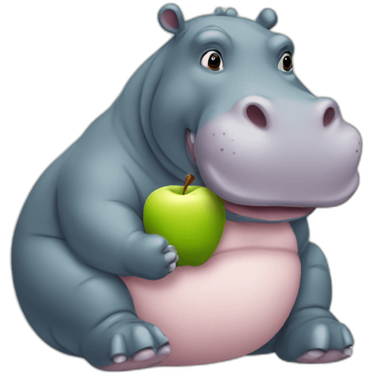 hippo holding an apple emoji