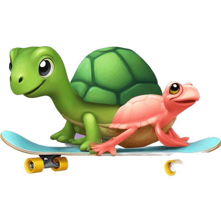 Turtle flamingo and frog on skateboard emoji