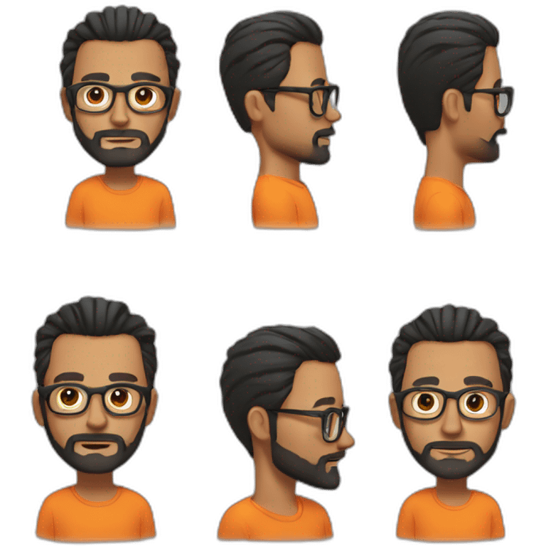 White Man black hair bearded, man bun hair with glasses with orange shirt emoji