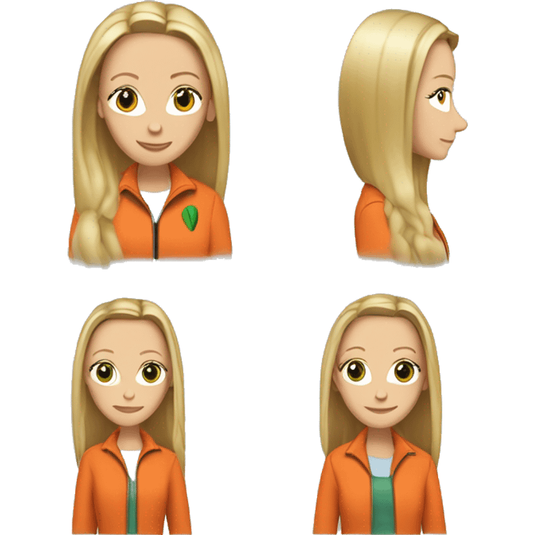 Phoebe Buffay from Friends with green eyes wearing an orange jacket emoji