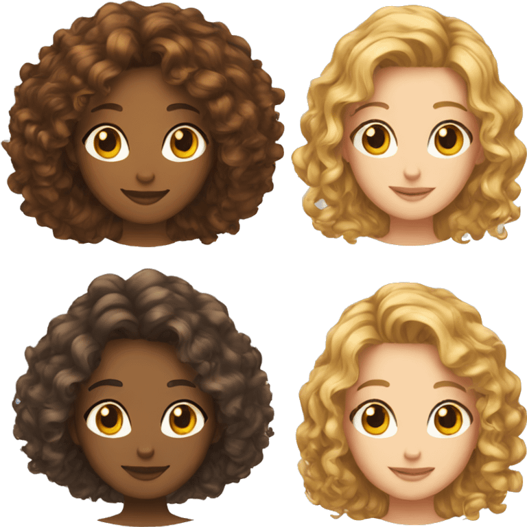 4 friends. Two with wavy hai, one with straight hair & one with curly hair.  emoji