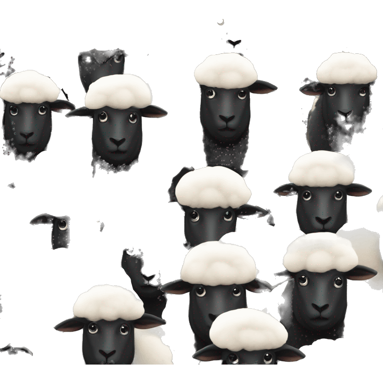 Black sheep in an all white sheep herd wearing a ginormous top hat  emoji