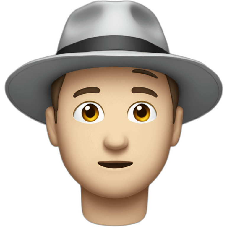 tim robinson wearing a grey fedora white shirt only looking scared and sad facing left - fabric attached to back of hat covering neck emoji