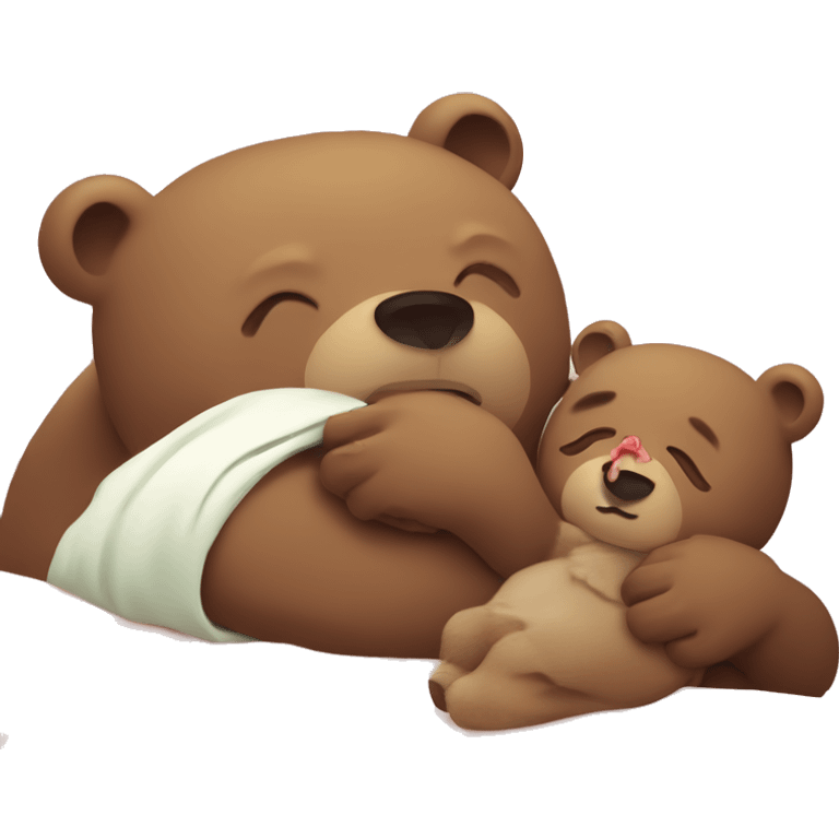 mama bear taking care of her sick bear cub emoji