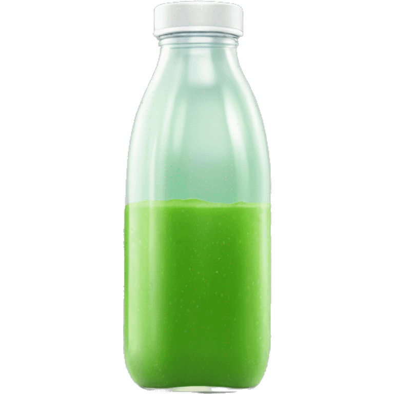 aesthetic green juice in tall clear full plastic drink bottle with white lid realistic soft textures emoji