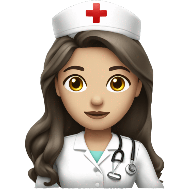 brunette long hair nurse, fair skin, black eyes emoji