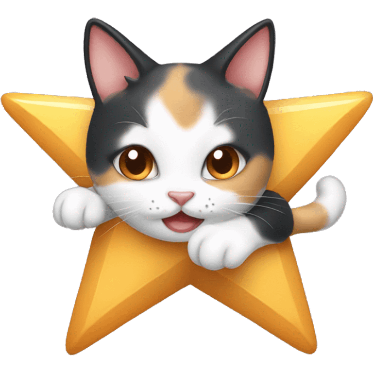 Cute calico cat climbing on a star emoji