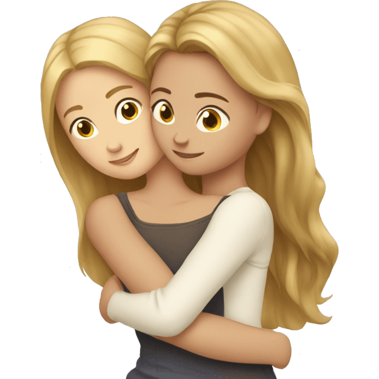 two girls hugging blond and brown hair emoji