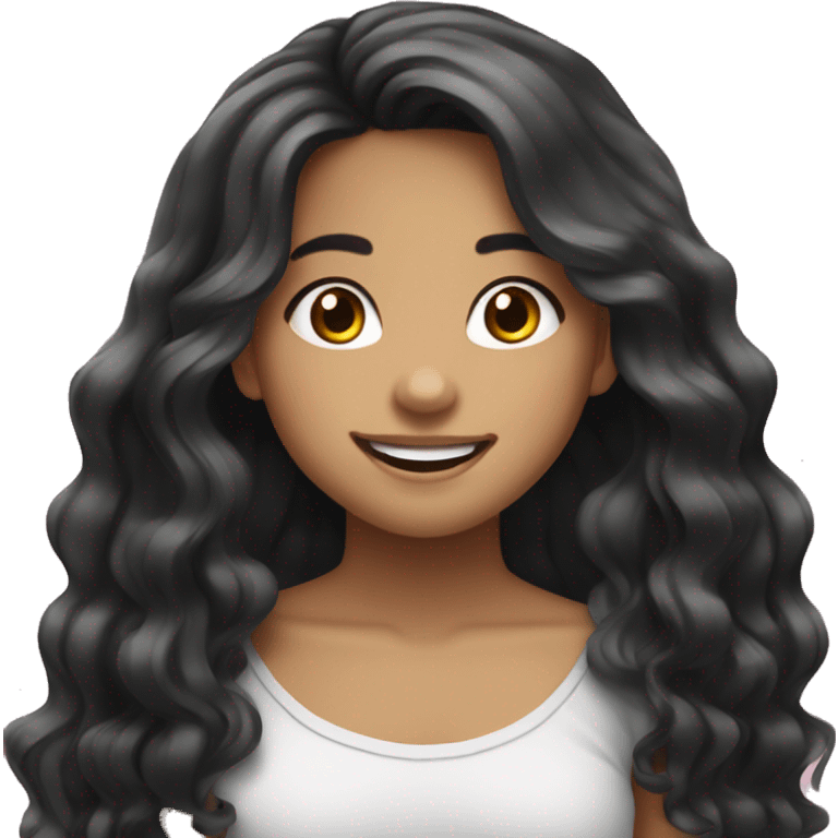 girl filipino long wavy hair black smiling with braces emoji