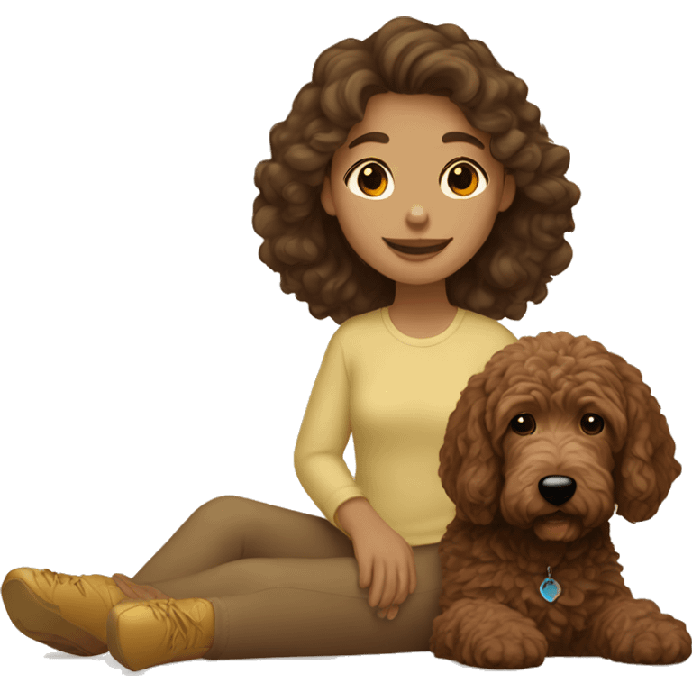 Brown hair girl with brown goldendoodle emoji