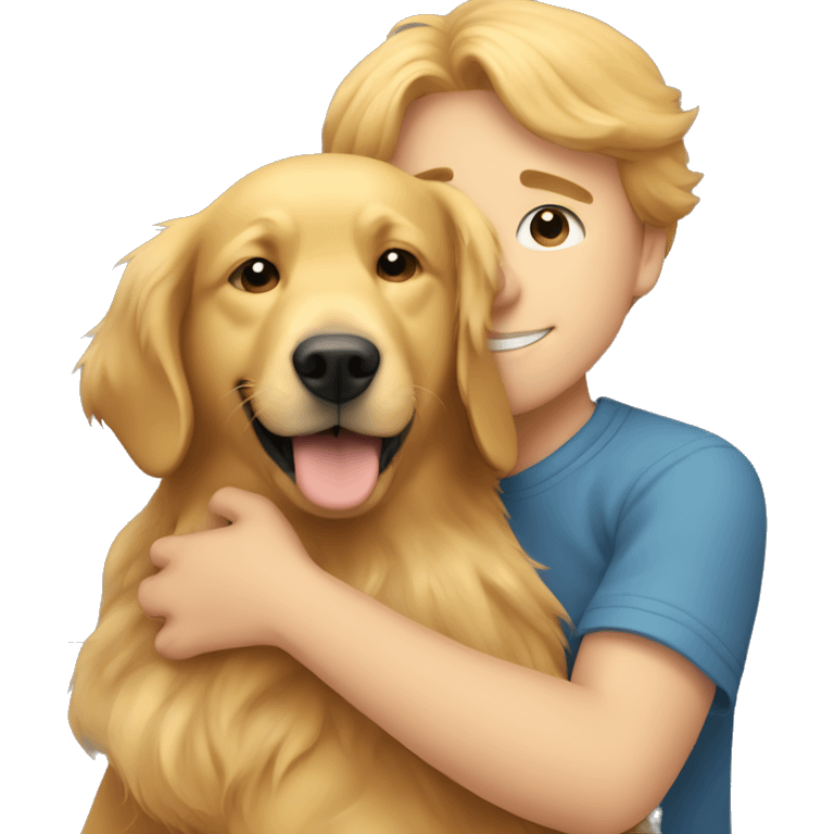 boy hugging golden retriever  emoji