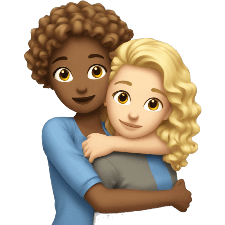 One girl withe brown curly hair hugging another girl with blonde hair emoji