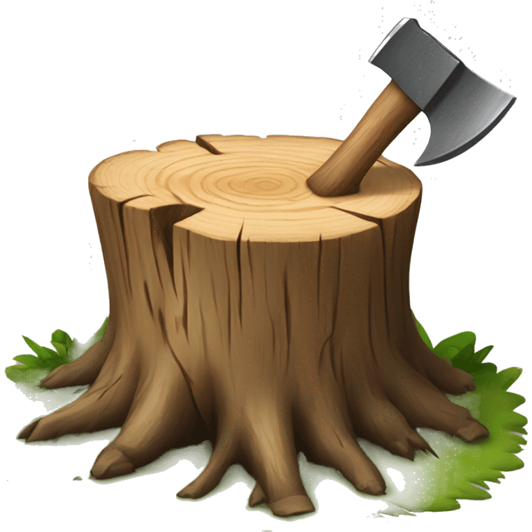 Tree stump with an axe cleaved in the top of the stump  emoji