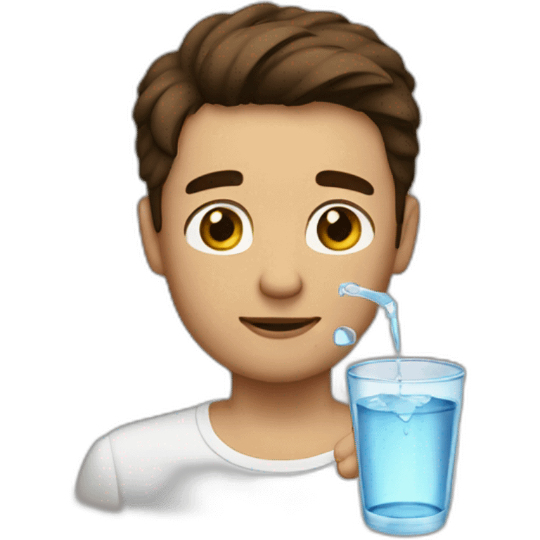 Brown haired with brown eyes guy drinking a glass of water emoji