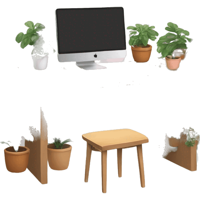 aesthetic desk with Mac and plants emoji