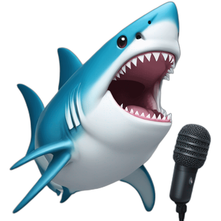 Humanoid shark with a microphone emoji