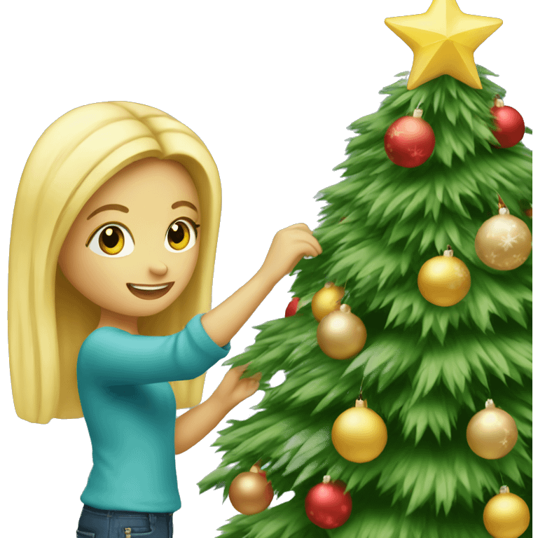 Blond Girl decorating a Christmas tree emoji