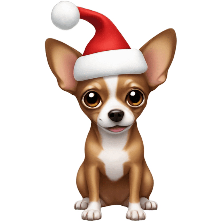 A brown Chihuahua with a Santa hat on emoji