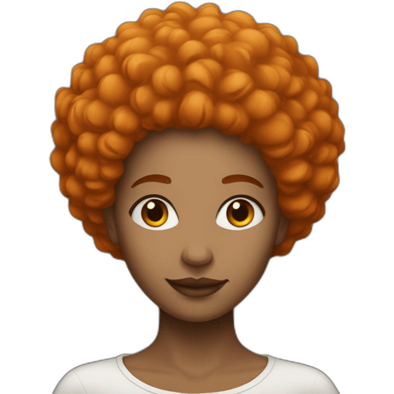 Woman with afro orange hair metice skin color emoji