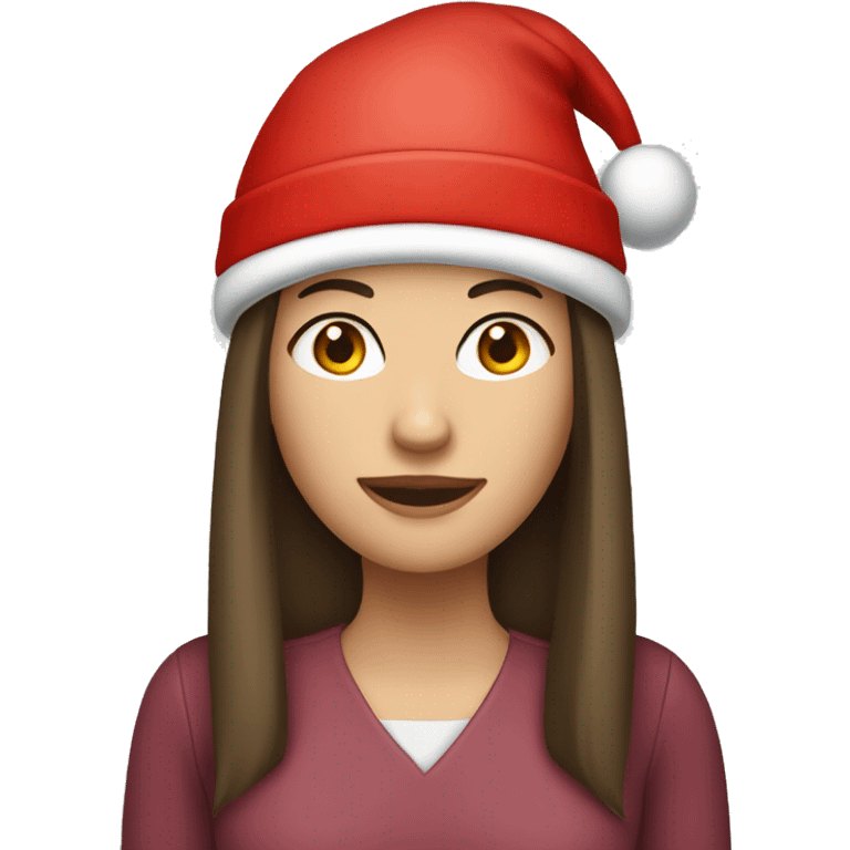 white caucasian woman brunette with medium straight hair and santa hat emoji