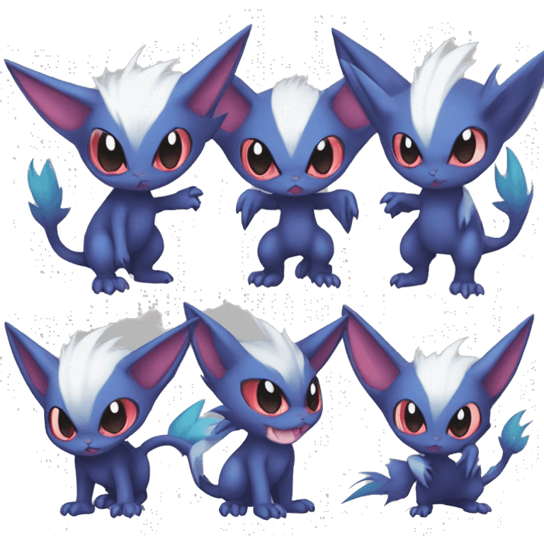 Edgy Cool Chibi Sneasel-Noibat-Absol-Pokémon-Fakémon-fusion-cat Full Body emoji