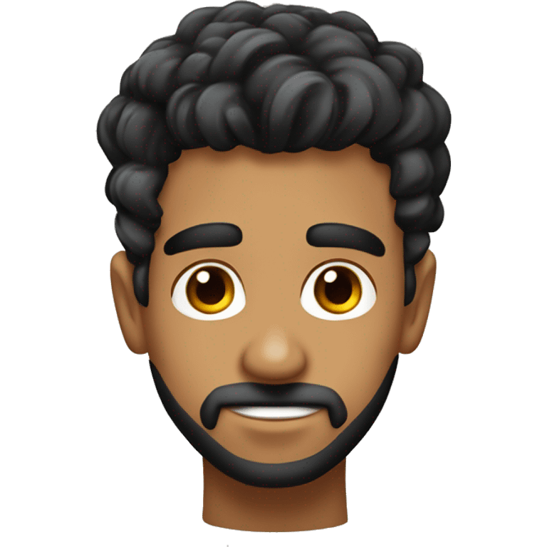 hombre de piel morena, ojos de color negro, cabello corto y rizado emoji