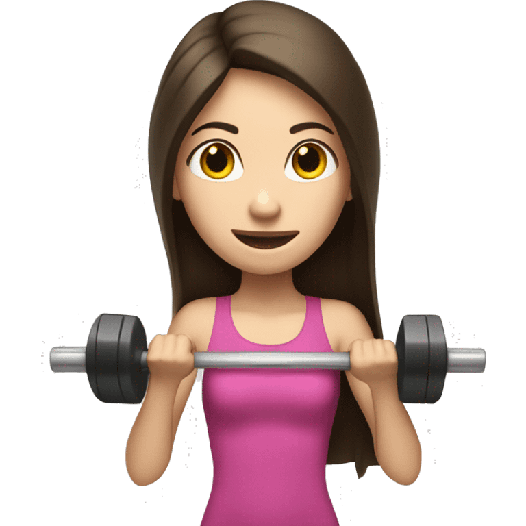 Skinny white girl with long dark brown hair lifting weights  emoji