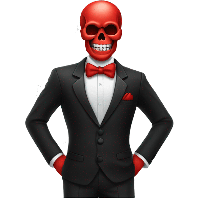 Smil Skull emoji wearing black formal wear with red t emoji