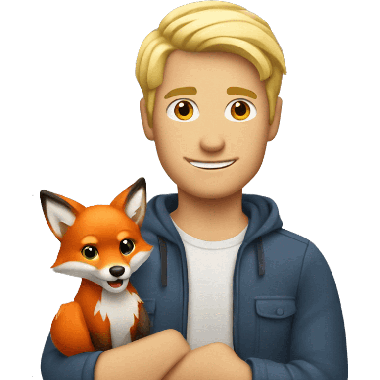 Blonde guy holding little red fox emoji