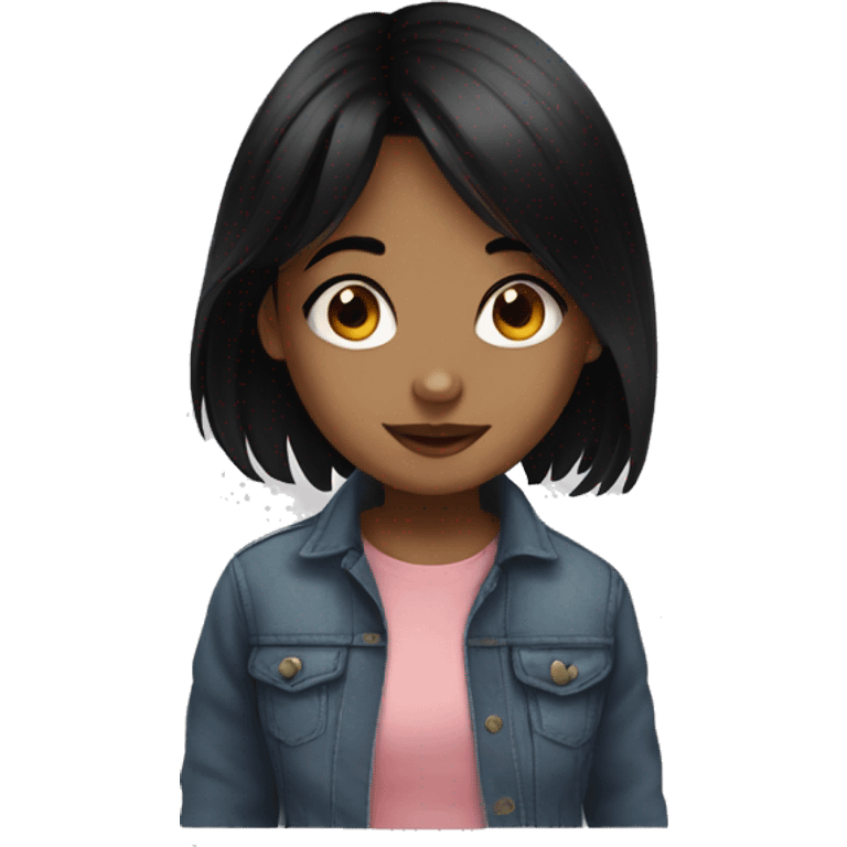 black haired girl portrait cute shy emoji