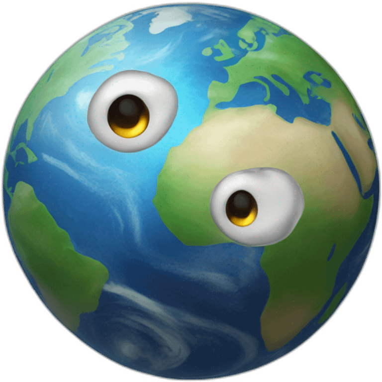 planet Earth with a cartoon playful face with big feminine eyes emoji