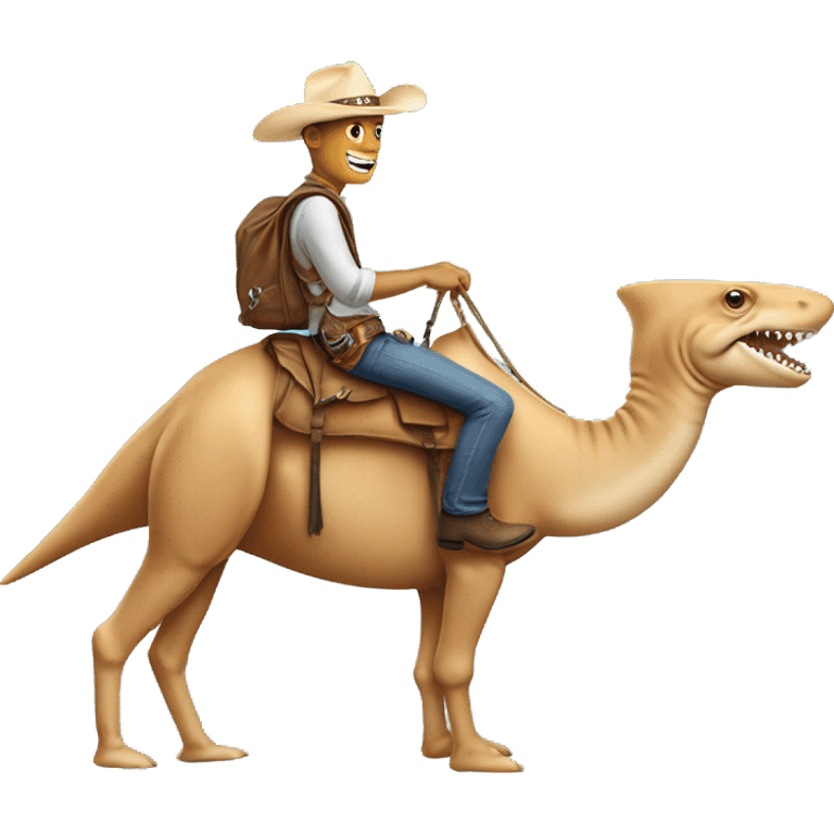 Shark with cowboy hat riding a camel emoji